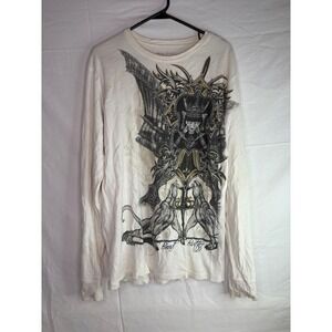 Brad Butter Mens Gothic Lion Graphic Thermal Shirt Off White Y2K MMA Style L